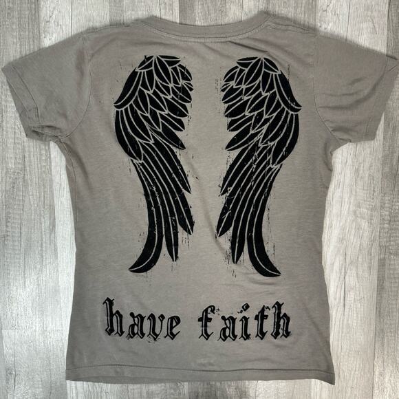 Cyber y2k Velvet Star Grey T-Shirt Wing - Picture 5 of 7